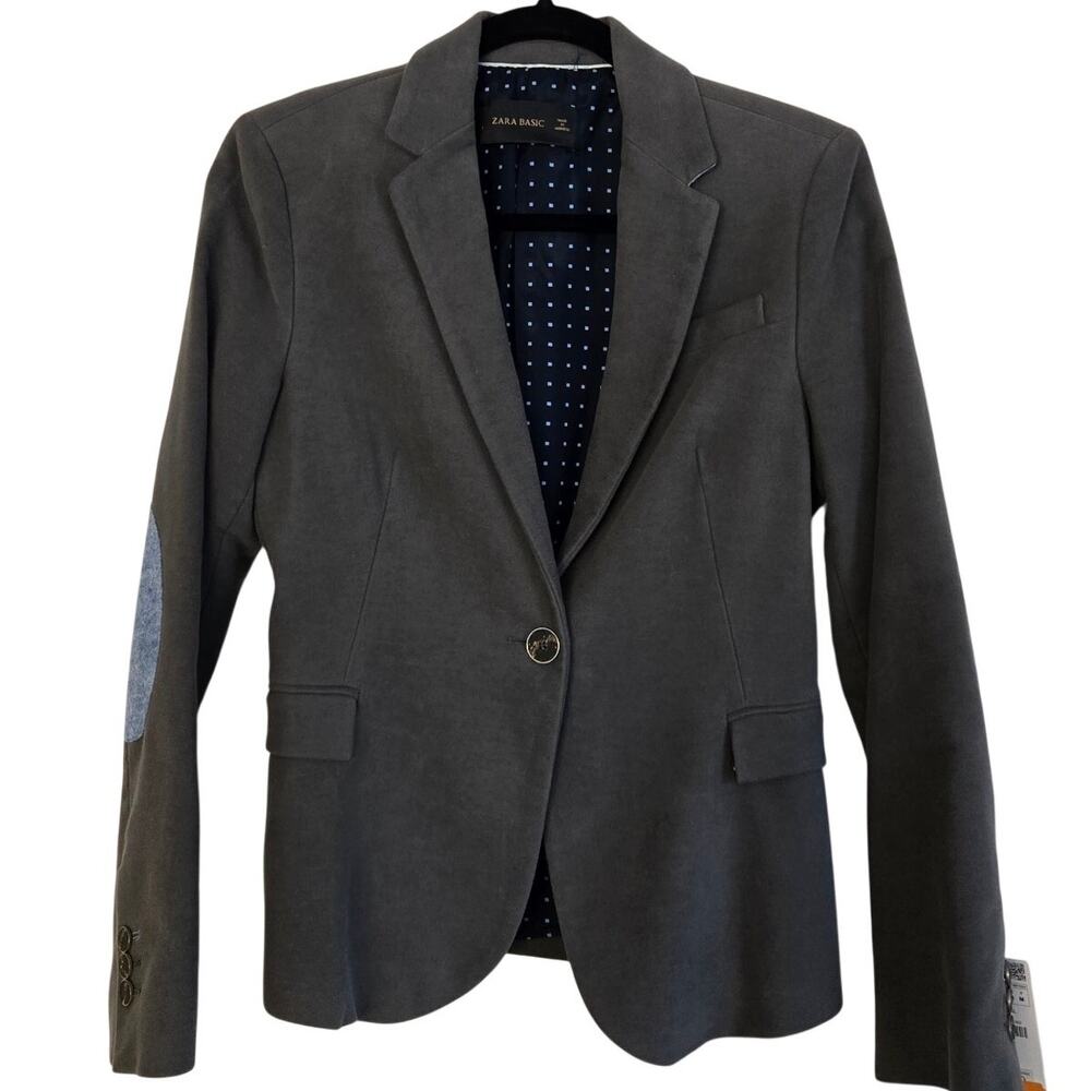 Zara Vintage Archive NWT 2010 Dark Academia Gray Riding Blazer Elbow Patch Med